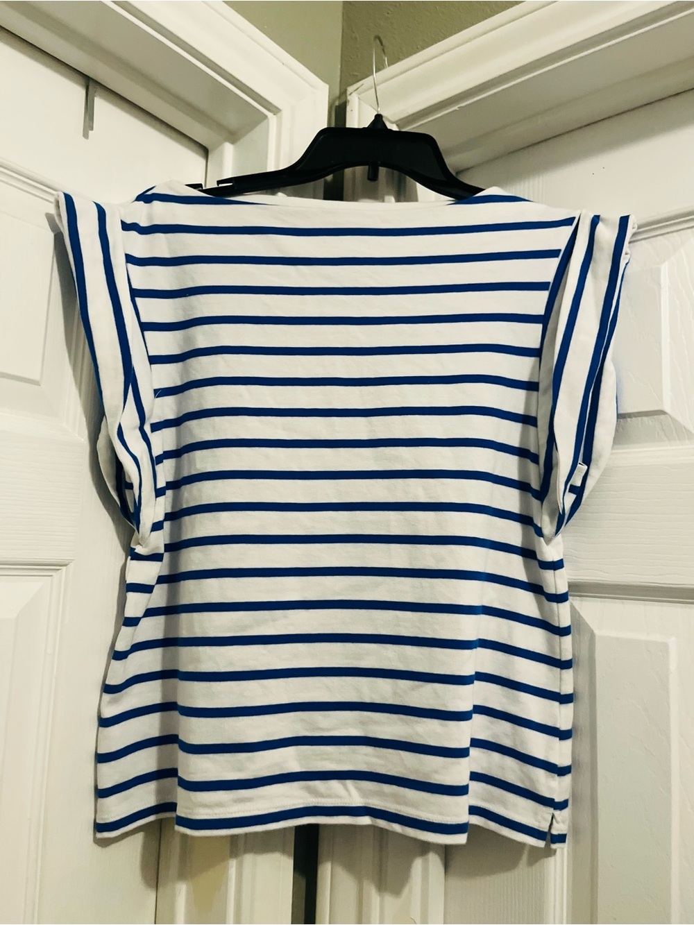 Women's White and Royal Blue Striped Short Sleeve Tee